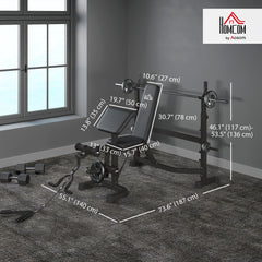 Weight Bench Stand with Squat Rack, Adjustable Olympic Bench, Multifunctional Arm Curl Pad, Leg Extension, Grey