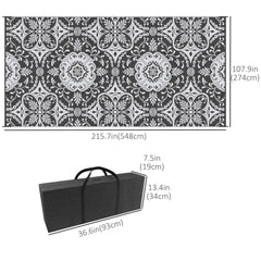Portable Outdoor Rug with Carry Bag, 9' x 18' Reversible Mat, Waterproof Plastic Straw RV Rug for Backyard, Deck, Picnic, Beach, Camping, Blue & White Flower