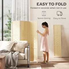 4-Panel Room Divider, 5.6 FT Bamboo Freestanding Folding Privacy Screen for Indoor Bedroom Office, Natural Wood