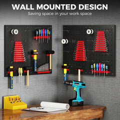 38 Piece Metal Peg Board with Accessories, Shelf Tool Organizer, Black and Red