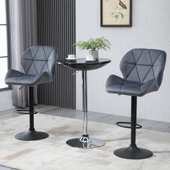 Bar Stool Set of 2 Fabric Adjustable Height Armless Upholstered Counter Chairs with Swivel Seat, Black