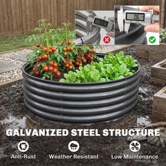 Galvanized Raised Flower Bed, 3 x 3 x 1.5 ft Outdoor Metal Raised Bed with Safety Edging and Gloves, Dark Grey