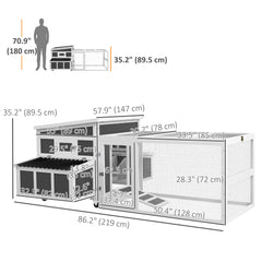 Wooden Chicken Coop, Rabbit Hutch with Large Run, Outdoor Poultry Cage with Nesting Box, Tray, Windows, Dark Grey