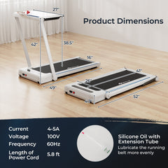 2.25HP 3-in-1 Folding Treadmill with Table Speaker Remote Control-White