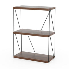 3 Tier Display Rack with Metal Frame, Walnut Shelf Unit 24 Inches Wide