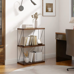 3 Tier Display Rack with Metal Frame, Walnut Shelf Unit 24 Inches Wide