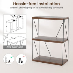 3 Tier Display Rack with Metal Frame, Walnut Shelf Unit 24 Inches Wide