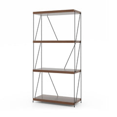 4 Tier Display Rack with Metal Frame, Walnut Industrial Bookshelf with Adjustable Feet