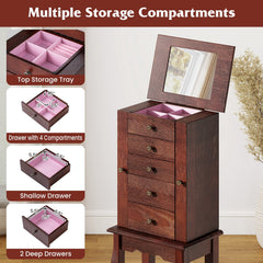 2 Colors Armoire Storage Standing Jewelry Cabinet with Mirror-Brown