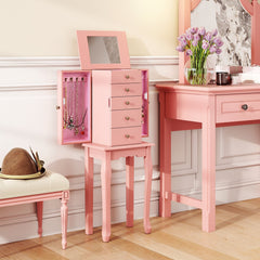 2 Colors Armoire Storage Standing Jewelry Cabinet with Mirror-Pink