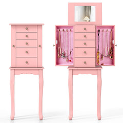 2 Colors Armoire Storage Standing Jewelry Cabinet with Mirror-Pink