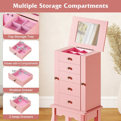 2 Colors Armoire Storage Standing Jewelry Cabinet with Mirror-Pink