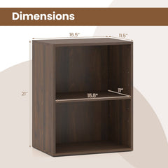 2-Cube Bookcase Floor Standing Open Bookshelf with 5-Position Adjustable Shelf-Dark Walnut