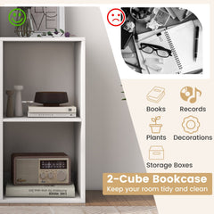 2 Cube Bookshelf with Back Guardrail for Living Room Bedroom-White