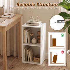 2-Cube Vertical or Horizontal Freestanding Bookshelf with 2 Compartments and 2 Anti-tipping Kits for Home Office-White