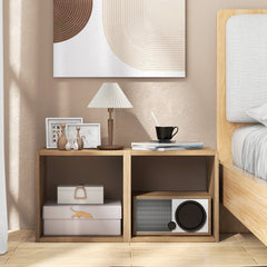 Stackable Cube Bookcase, Set of 2 Open Cubes, Natural Wood Look