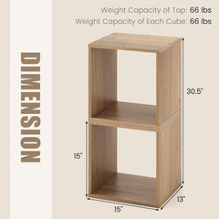 Stackable Cube Bookcase, Set of 2 Open Cubes, Natural Wood Look