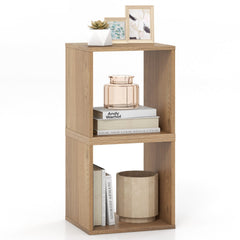 Stackable Cube Bookcase, Set of 2 Open Cubes, Natural Wood Look