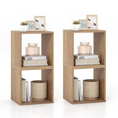 Stackable Cube Bookcase, Set of 2 Open Cubes, Natural Wood Look