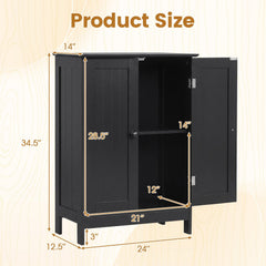 2-Door Freee-Standing Bathroom Cabinet with Shelf-Black