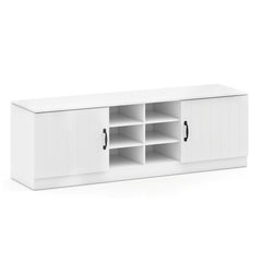 2-Door Shoe Bench Storage Cabinet with Adjustable Shelves-White