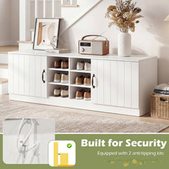2-Door Shoe Bench Storage Cabinet with Adjustable Shelves-White