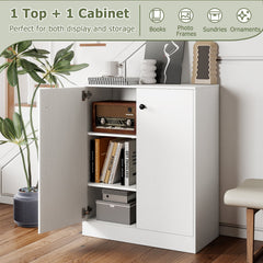 2 Door Storage Base Cabinet with 3-Tier Shelf-White