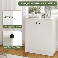 2 Door Storage Base Cabinet with 3-Tier Shelf-White