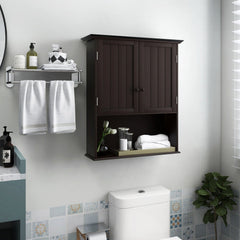 2-Door Wall Mount Bathroom Storage Cabinet with Open Shelf-Espresso