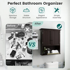2-Door Wall Mount Bathroom Storage Cabinet with Open Shelf-Espresso