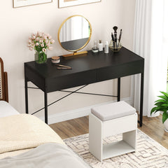 2-Drawer Home Office Desk with Steel Frame-Black