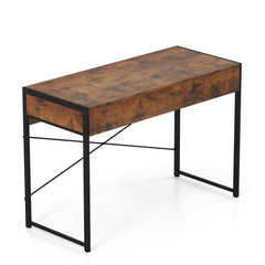 2-Drawer Home Office Desk with Steel Frame-Brown