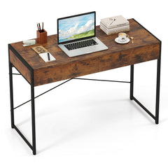 2-Drawer Home Office Desk with Steel Frame-Brown