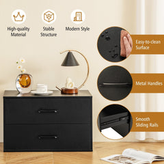 2-Drawer Stackable Horizontal Storage Cabinet Dresser Chest with Handles-Black