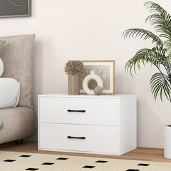 2-Drawer Stackable Horizontal Storage Cabinet Dresser Chest with Handles-White