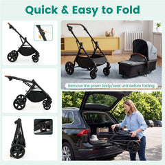 2-in-1 Convertible Baby Stroller with Car Seat Adapters-Turquoise