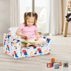 2 in 1 Convertible Kids Sofa in Velvet, White Space Dino Print