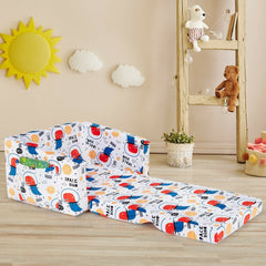 2 in 1 Convertible Kids Sofa in Velvet, White Space Dino Print