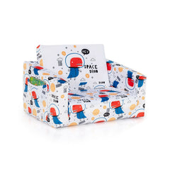 2 in 1 Convertible Kids Sofa in Velvet, White Space Dino Print