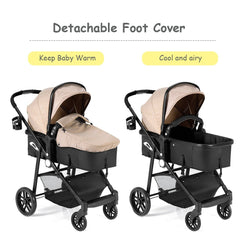 2 in 1 Foldable Pushchair Newborn Infant Baby Stroller-Coffee