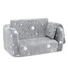 2-in-1 Folding Kids Couch with Blanket Glow in the Dark-Gray