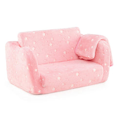 2-in-1 Folding Kids Couch with Blanket Glow in the Dark-Pink