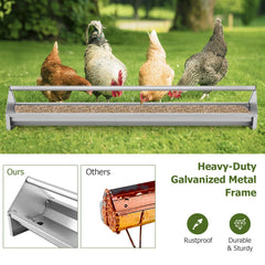 Metal Chicken Feeder Chicken Feeding Trough with Drainage Holes-Silver