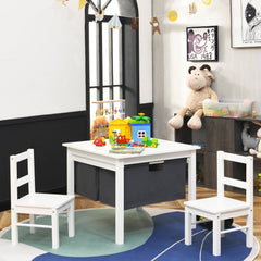 2 in 1 Kids Activity Block Table and 2 Chair Set with Storage, White
