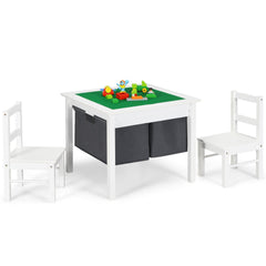 2 in 1 Kids Activity Block Table and 2 Chair Set with Storage, White