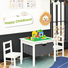 2 in 1 Kids Activity Block Table and 2 Chair Set with Storage, White