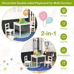 2 in 1 Kids Activity Block Table and 2 Chair Set with Storage, White