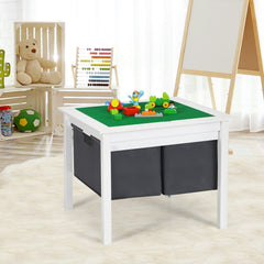 2 in 1 Kids Double Sided Activity Block Table with 2 Storage Drawers, White