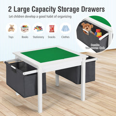 2 in 1 Kids Double Sided Activity Block Table with 2 Storage Drawers, White