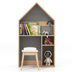2-in-1 Kids House-Shaped Table and Chair Set-Gray